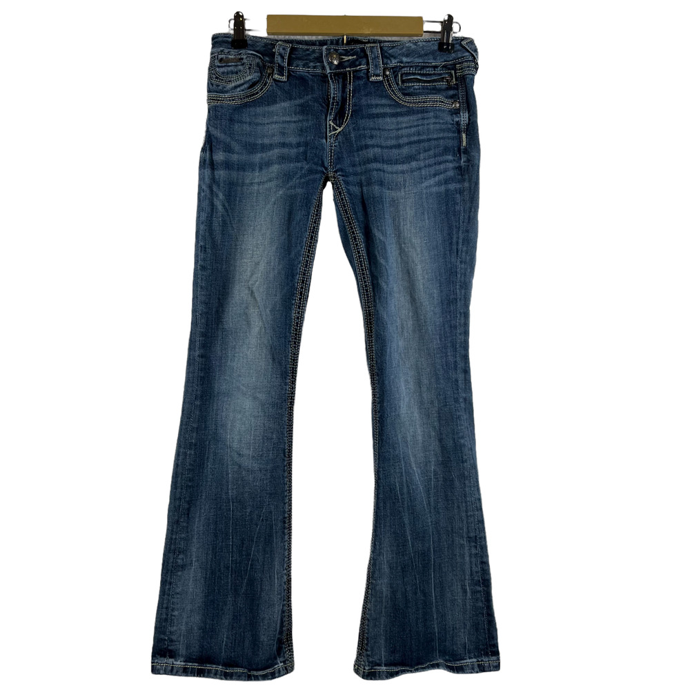 Bebock For Express Womens Boot Cut Jeans Blue Dark Wash Stretch Pockets Denim 6S